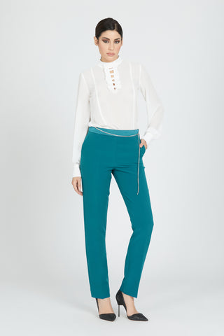 BEPOP high-waisted trousers with chain belt plus welt pocket and satin