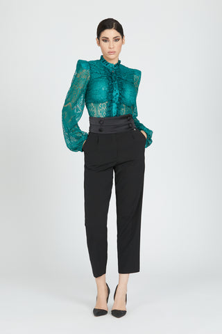 DISTEGH high-waisted trousers with darts plus ts plus satin basque plus buttons