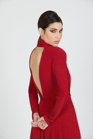 Abito NEKKARA lungo manica lunga più fiocco più catena dietro sc.profondo plisse' lurex