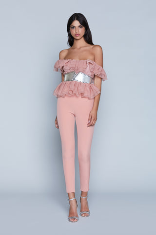 Top ROSE corta mezza manica ruches con balze tulle