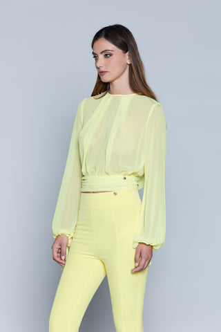 Blusa CIP manica lunga con arriccio più nastrino con pinces più volant schiena