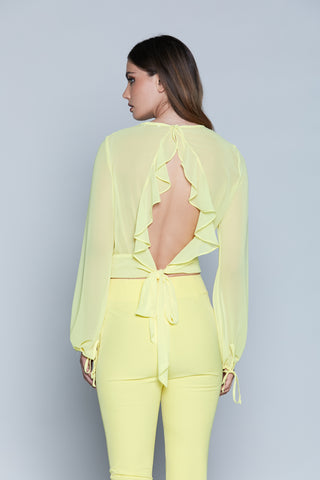 Blusa CIP manica lunga con arriccio più nastrino con pinces più volant schiena