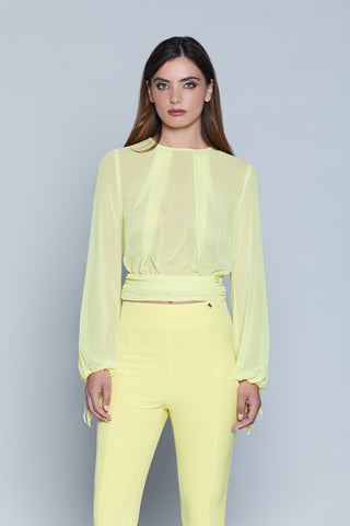 Blusa CIP manica lunga con arriccio più nastrino con pinces più volant schiena