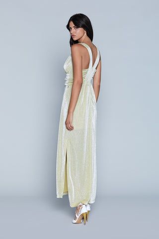 Abito AURORA lungo S/M con applicazione piercing più pieghe più spacchi lurex