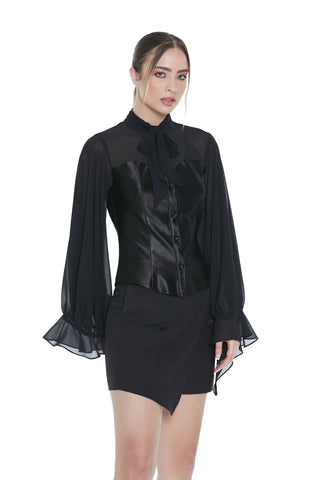 Camicia ALYA con fusciacca collo manica lunga pipistrello più code