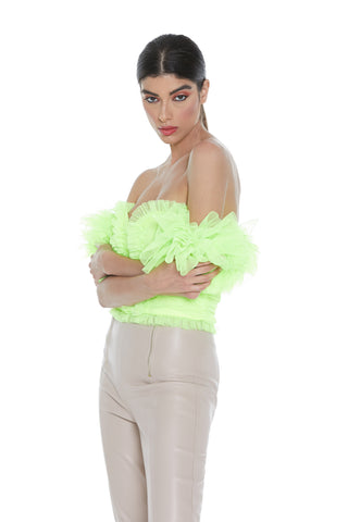 Top ELIF mezza manica con rouches tulle scollo barca corpetto con zip più pieghe t.plumet