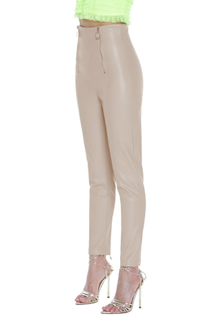 Panta SHOKEN  vita alta stretto doppia zip davanti più impunture ecopelle