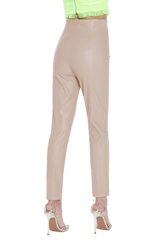 Panta SHOKEN  vita alta stretto doppia zip davanti più impunture ecopelle