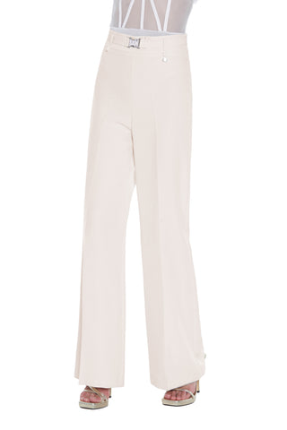 Panta CERVANTES vita alta palazzo con cintura fibbia strass