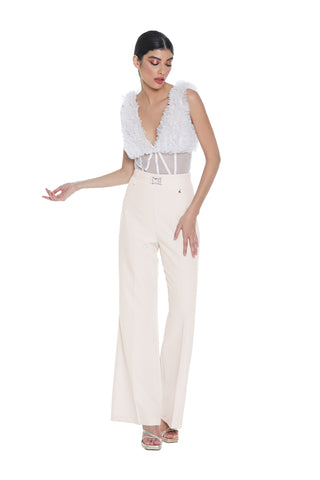 Panta CERVANTES vita alta palazzo con cintura fibbia strass