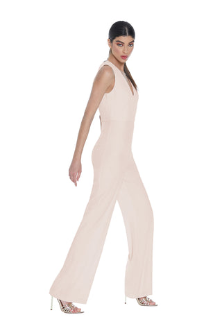 ALCHIBA jumpsuit with high waist plus front opening with rhinestone chain