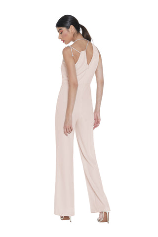 ALCHIBA jumpsuit with high waist plus front opening with rhinestone chain