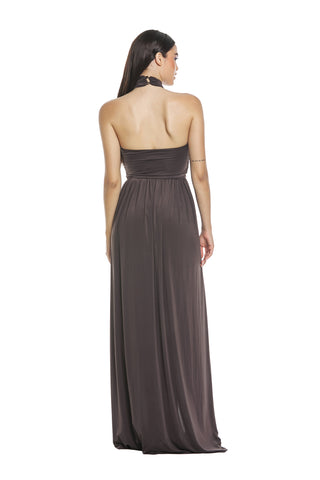 Long ADHAFERA dress with neck tie plus ring plus crossover curls plus openings