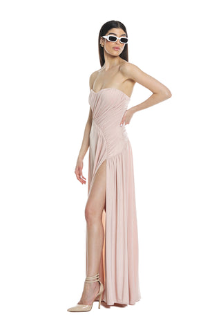 Long TIGRE dress with sweetheart neckline and more gathered cups