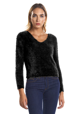 YATES short half-sleeved fur-effect crew-neck sweater