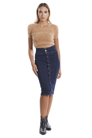 YATES short half-sleeved fur-effect crew-neck sweater