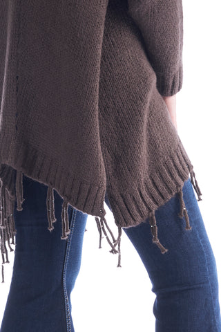 Cardigan modello ampio traforato aperto con frange, relish fashion moda, abbigliamento donna