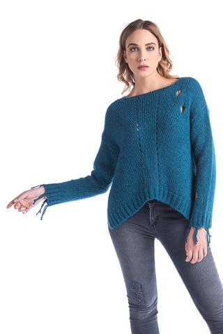 Maglia traforata con frange strass e spacchi laterali, relish fashion moda, abbigliamento femminile