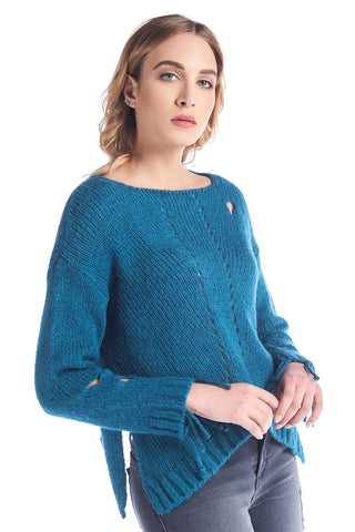 Maglia traforata con frange strass e spacchi laterali, relish fashion moda, abbigliamento femminile