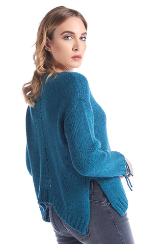 Maglia traforata con frange strass e spacchi laterali, relish fashion moda, abbigliamento femminile