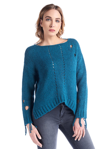 Maglia traforata con frange strass e spacchi laterali, relish fashion moda, abbigliamento femminile