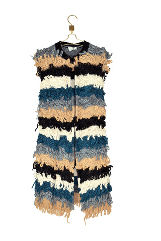 Long cardigan with fur stitch and FUREFFECT color stripes