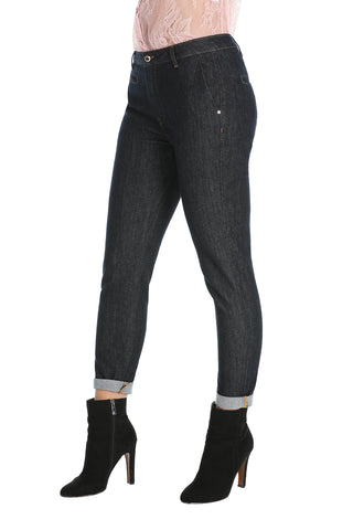 Pantalone jeans con tsche francesi blue scuro, relish fashion moda, abbigliamento femminile