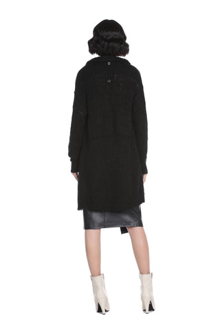 POSTYNA long sleeve cardigan with mesh stitch and broken hem