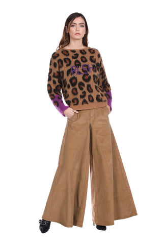 Pantalone TUTALA vita alta gamba ampia con tasche francesi velluto mille righe