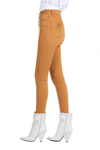 Pantalone COLLI_COLOR vita alta con bottoni 5ts più ricamo logo