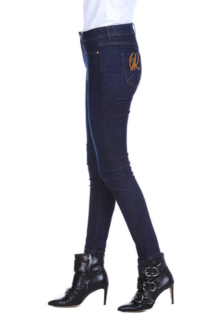 Jeggings DAISY vita alta 5 tasche più ricamo logo denim scuro