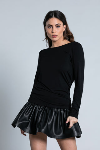 T-Shirt OWEN manica lunga scollo schiena con catena più strass