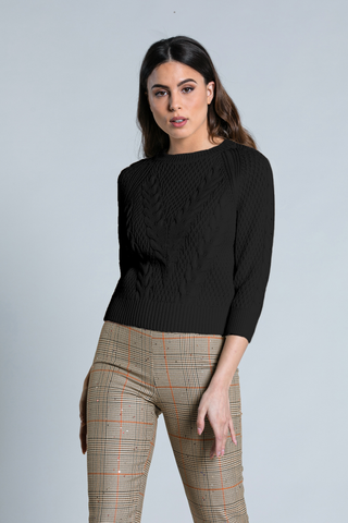 ILAD sweater with 7/8 raglan sleeves with crochet stitch and cables