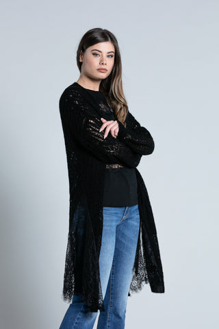 TITANY long sleeve perforated cardigan with lace