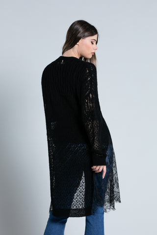 TITANY long sleeve perforated cardigan with lace
