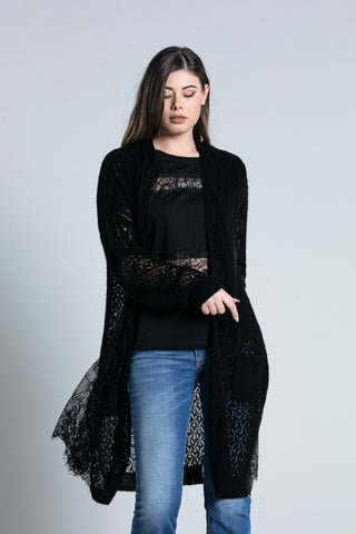 TITANY long sleeve perforated cardigan with lace