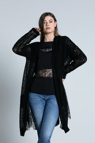 TITANY long sleeve perforated cardigan with lace