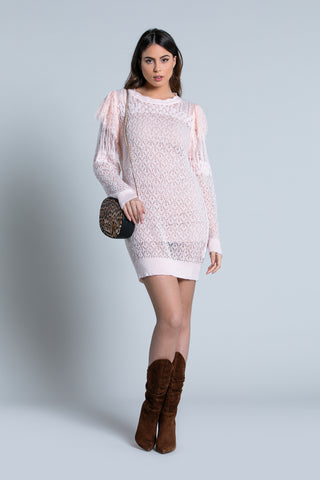 ENROSE long sleeved perforated shirt with lace