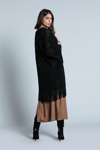 MONIA perforated 3/4 sleeve cardigan with fringes