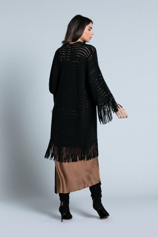 MONIA perforated 3/4 sleeve cardigan with fringes