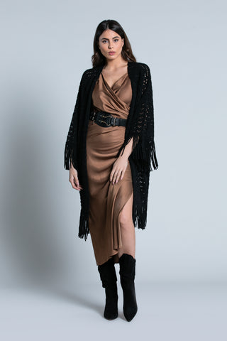 MONIA perforated 3/4 sleeve cardigan with fringes