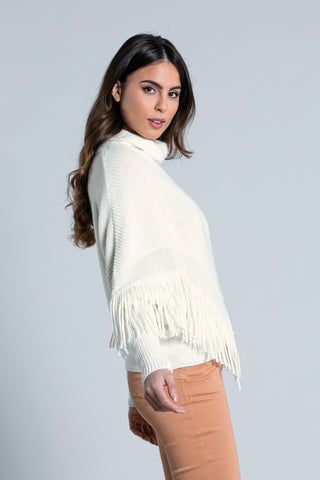 ERIF long-sleeved turtleneck sweater with fringes