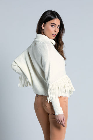 ERIF long-sleeved turtleneck sweater with fringes