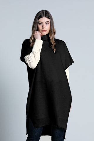 OSHO long half-sleeved shirt with wide round neck, high neck and slits on the oversized hem