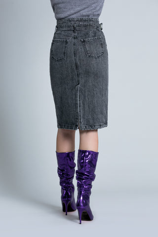 Longuette ALTIRESA vita alta con spacchi più cintura logo denim black