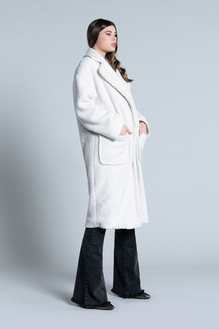 Cappotto TENDZY lungo manica lunga doppio petto con tasche Toppa orsetto