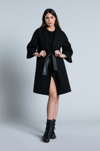 Cappotto TAMMA maniche a 3/4 con Cintura interna più inserti ecopelle