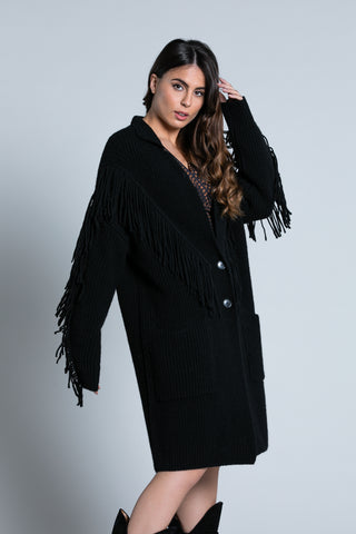 Cappotto-Maglia CAN tricot lungo manica lunga con frange più tasche più bottoni