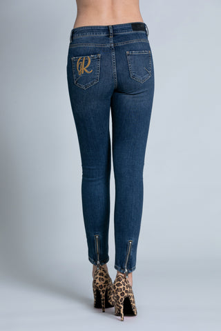 Jeans MARILYN_A 5 ts con ricamo logo più abrasioni più zip f.do medium blue denim