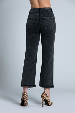 Jeans VICL vita alta crop 5 tasche sfrangiato black denim